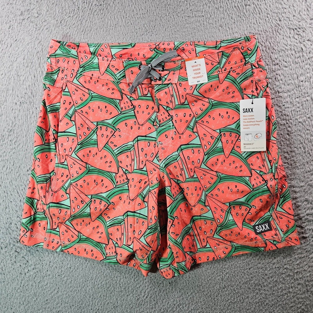 NWT SAXX Betawave 17"‎ 2in1 Board Shorts Swim Trunks Men 34 Lined Watermelon